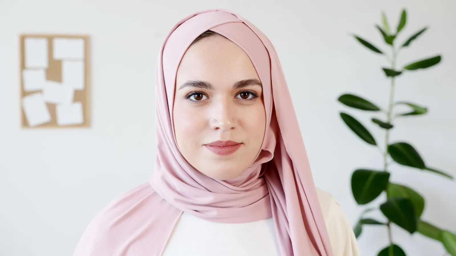 Rosé Soft Jersey Hijab — Rosé. Rosé jersey hijab in a bright room